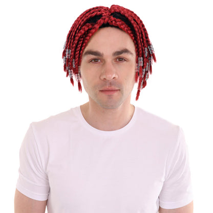 HPO Men’s Red Dreadlocks Wig | Short Synthetic Rapper-Style Hairpiece for Costumes, Performances & Events | Breathable Capless Cap