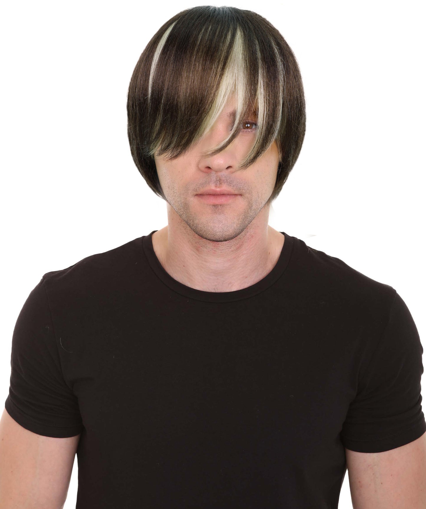 HPO Men’s Short Shaggy Hairstyle Rocker Wig | Adult Costume Party Accessory | Rock Star Inspired Wig | Breathable Capless Cap