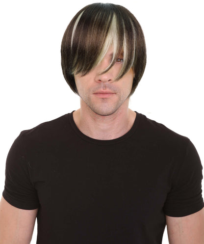 HPO Men’s Short Shaggy Hairstyle Rocker Wig | Adult Costume Party Accessory | Rock Star Inspired Wig | Breathable Capless Cap