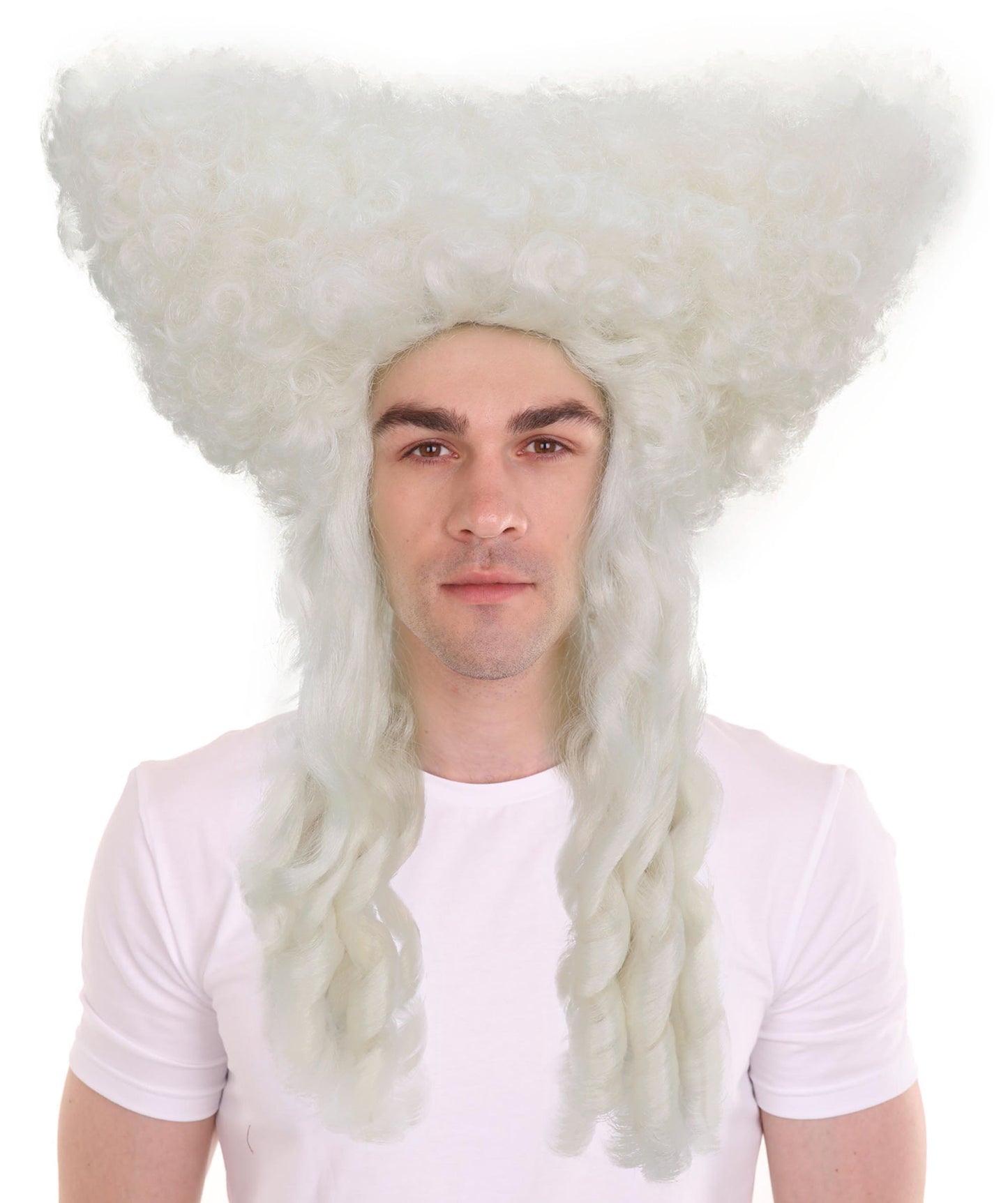 HPO Men’s Colonial Gentleman Wig | White Curly Historical Hairpiece | Costume Wig for Halloween Parties Cosplay Stage & Roleplay