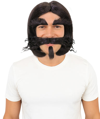 HPO Men's Whimsical Magician Wig With Beard, Mustache & Eyebrow Set Facial Hair – Synthetic Hairpiece for Stage, and Costume Parties