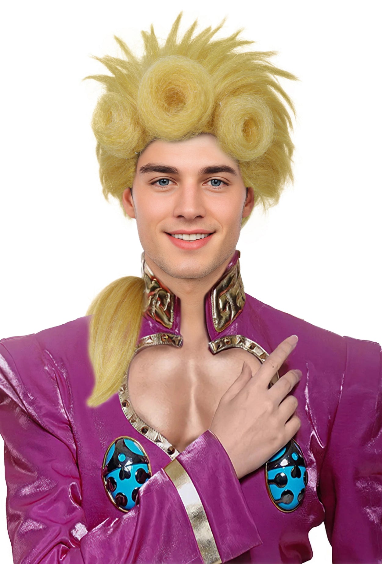 HPO Men's Anime-Inspired Golden Blonde Wig | Short Layered Costume Hairpiece | Breathable Capless Cap