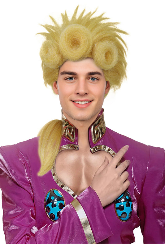 HPO Men's Anime-Inspired Golden Blonde Wig | Short Layered Costume Hairpiece | Breathable Capless Cap