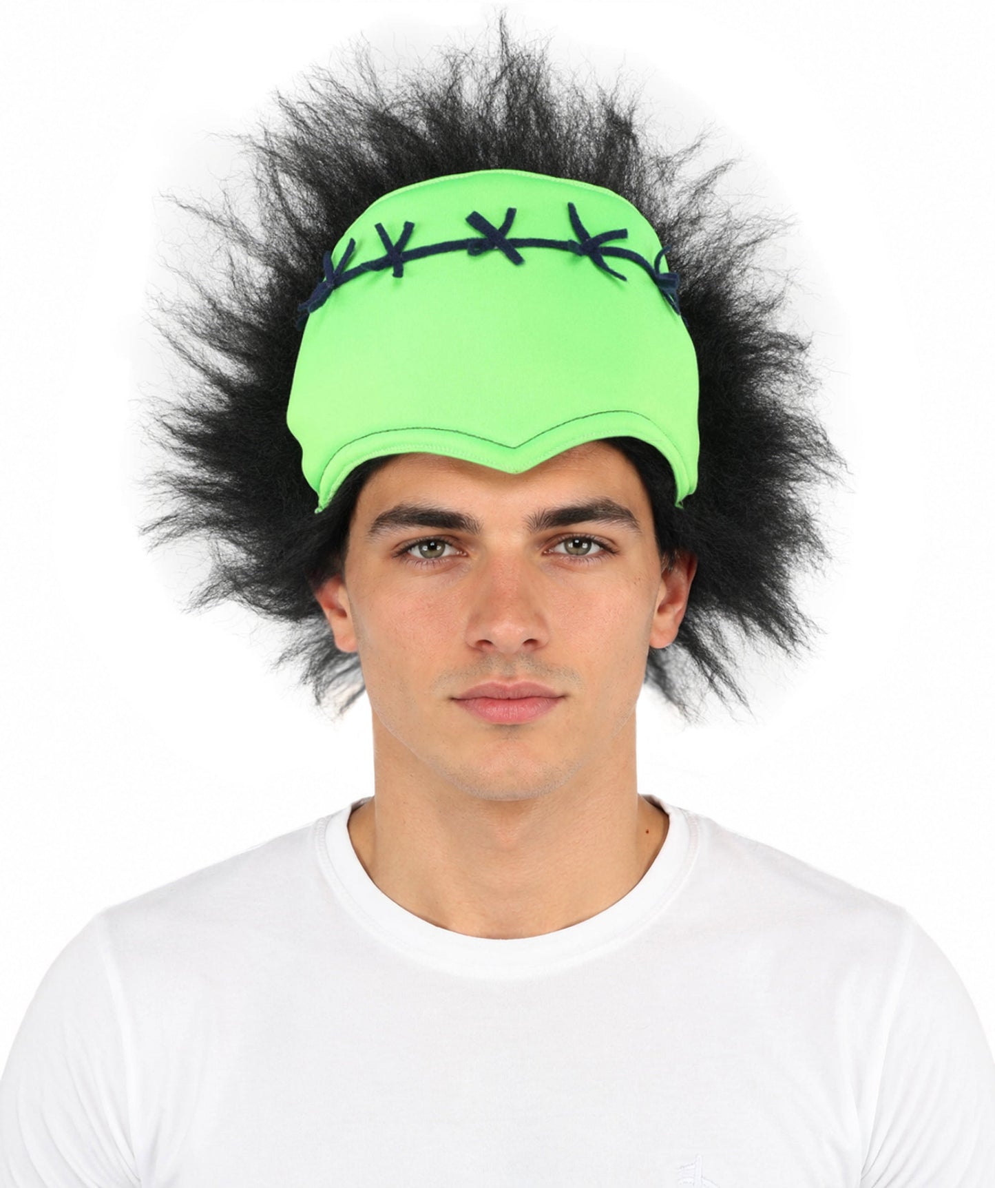 Monster Wig | Green Forehead and Spiky Black Hair for Adult | Ideal for Halloween & Cosplay