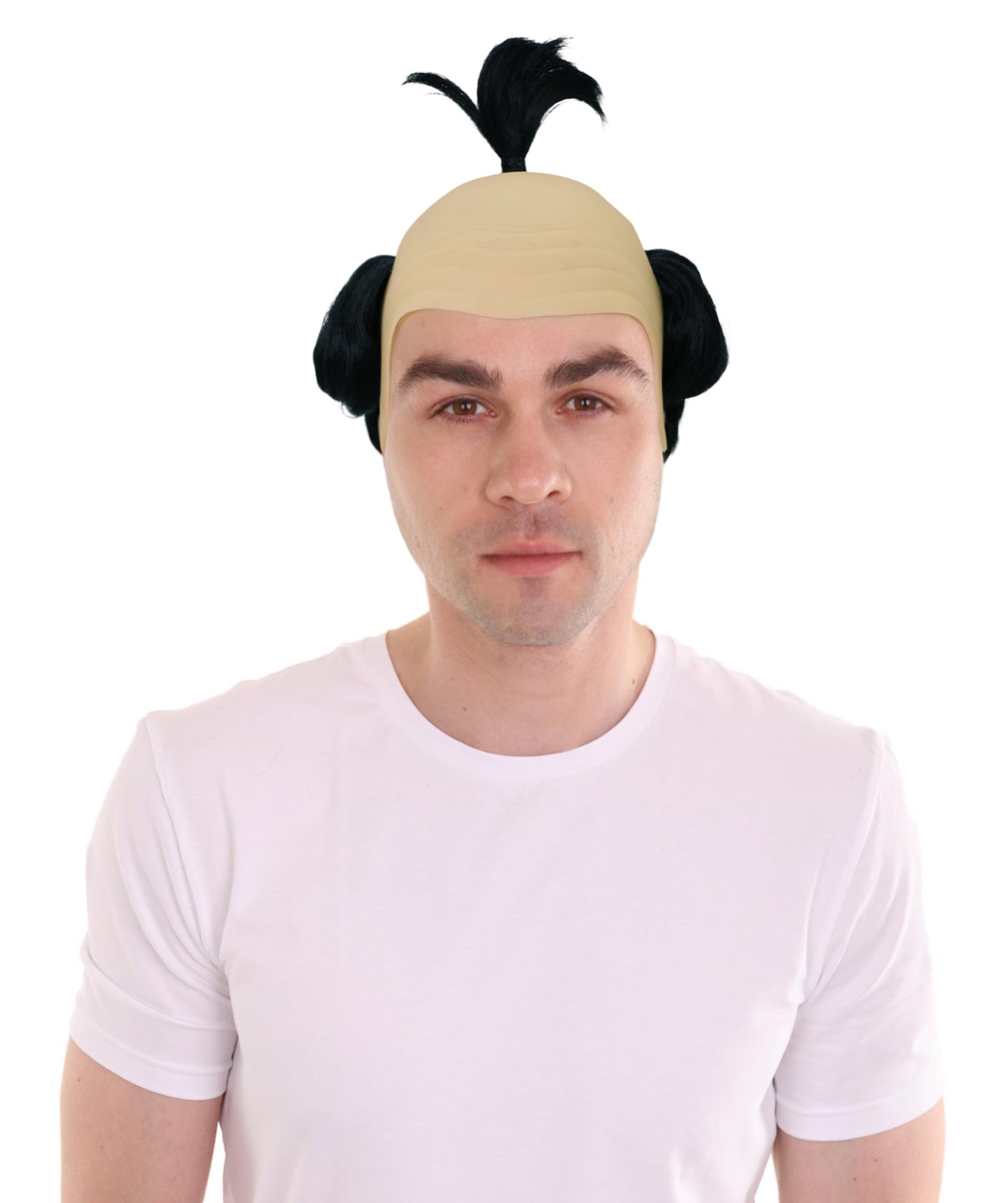 HPO Men's Black Bald Wig with Attached Hair Fringe | Old Man Grandpa Bald Cap