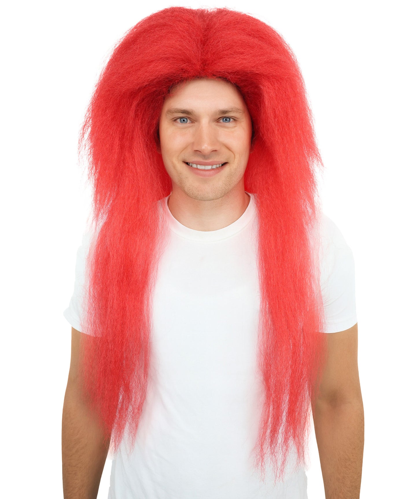 HPO Men's Red Wig | Extra Long Layered Synthetic Hairpiece for Cosplay, Stage Performance & Halloween Party Wear