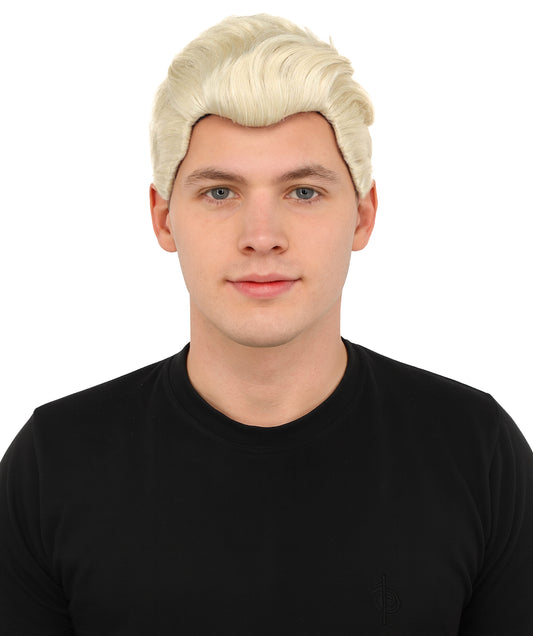 HPO Men's Retro Silver Blonde Hairstyle Wig | Short Synthetic Hair with Adjustable Cap for Cosplay, Themed Events, Halloween, Stage & Roleplay