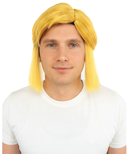 HPO Men's Fantasy Hero Wig | Short Yellow & Blonde Layered Hairstyle with Side Bangs | Synthetic Wig for Cosplay, Roleplay, Halloween & Stage