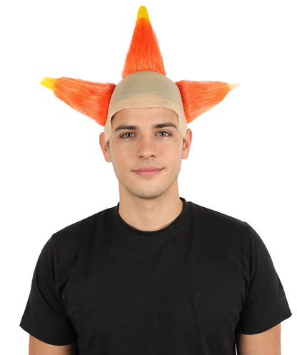 HPO Men's Dark Circus Clown Wig | Wild Orange & Yellow Mixed Straight Hairstyle with Frizzed Volume | Synthetic Wig for Halloween, Cosplay, Parties & Stage