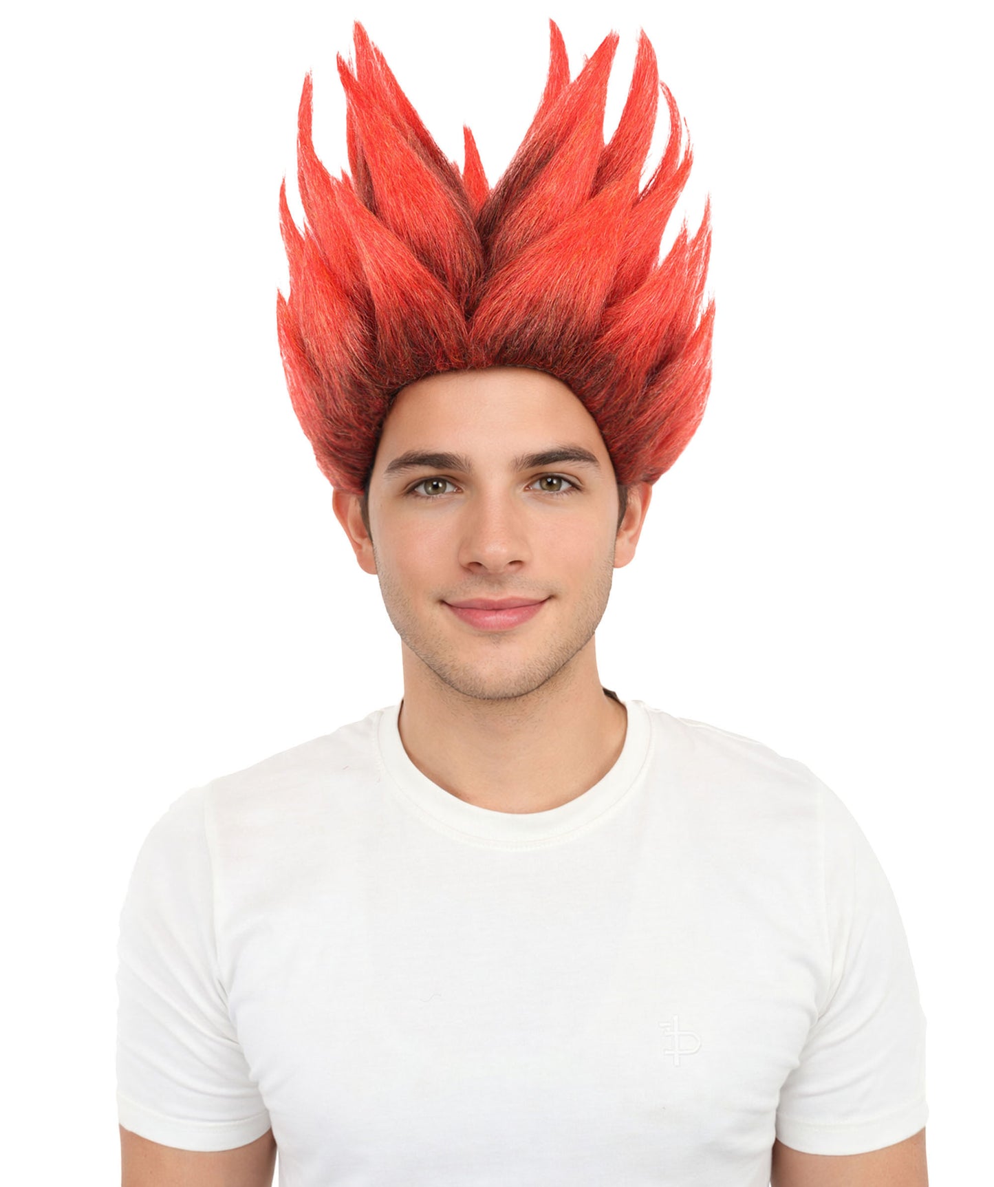 HPO Adult Men's Flame-Style Cosplay Wig | Fiery Red and Brown Spiky Hairstyle | Synthetic Wig for Halloween, Cosplay, Stage & Roleplay