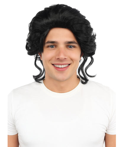 HPO Adult Men’s Medium Wavy Black Wig | Soft Volume Synthetic Hairpiece | Natural Textured Style for Cosplay, Parties & Stage Performances