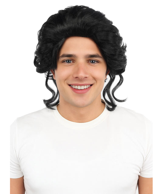 HPO Adult Men’s Medium Wavy Black Wig | Soft Volume Synthetic Hairpiece | Natural Textured Style for Cosplay, Parties & Stage Performances