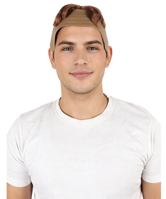 HPO Men’s Comedy Toupee Wig with Bald Cap | Short Auburn Brown Synthetic Hairpiece | Humorous Party & Cosplay Wig for Stage or Roleplay
