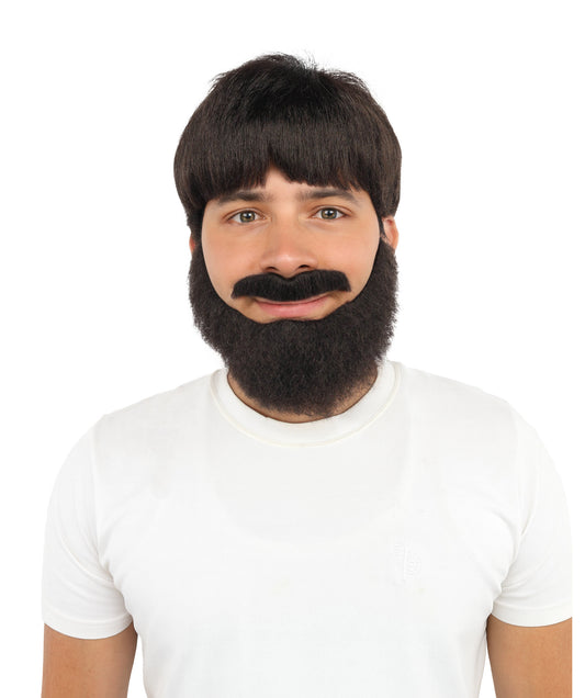 HPO Men’s Scottish Actor-Inspired Wig, Beard & Mustache Set | Dark Brown Wig | Adjustable Fit for Stage, Cosplay & Events