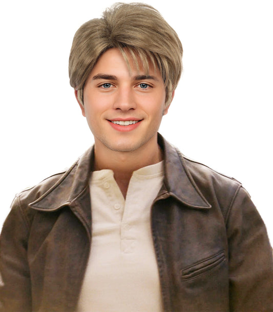 HPO Men's Short Brown Pompadour Wig | Synthetic Hair with Natural Texture | Ideal for Cosplay, Halloween & Roleplay