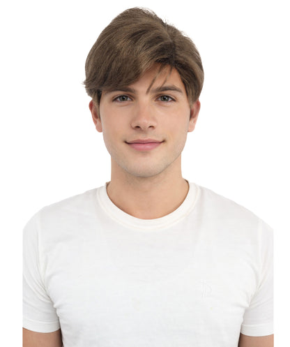HPO Men's Short Brown Wig | Natural-Looking Synthetic Hair with Layered Texture | Classic Everyday Cosplay & Costume Style