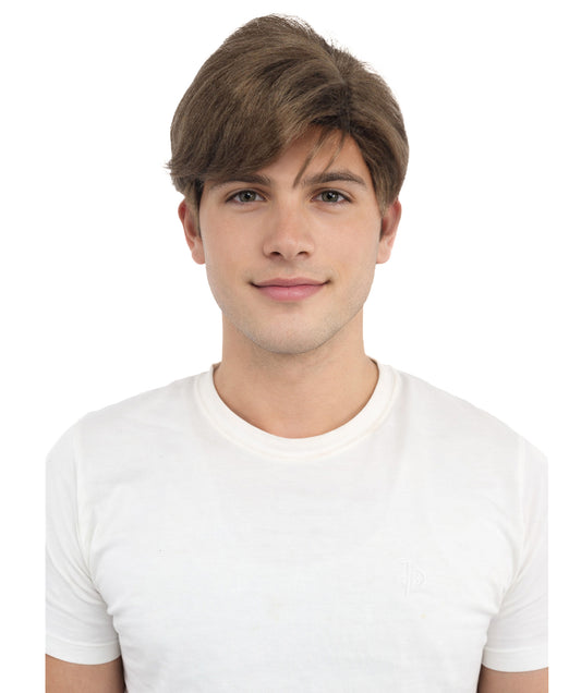 HPO Men's Short Brown Wig | Natural-Looking Synthetic Hair with Layered Texture | Classic Everyday Cosplay & Costume Style