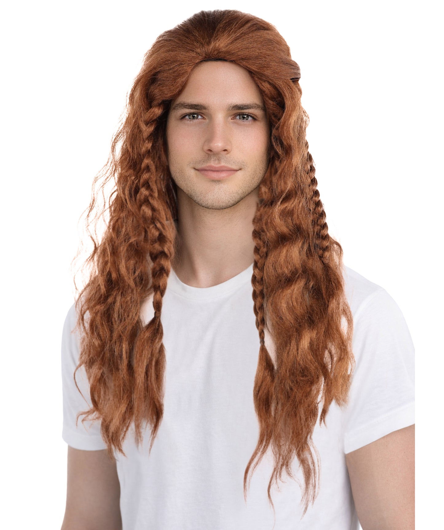 HPO Men's Long Wavy Copper Wig | Synthetic Hair | Natural Layered Style for Cosplay, Halloween & Party Events