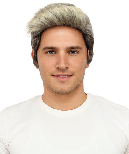 HPO Men's Short Grey & Brown Wig | Natural-Looking Synthetic Hair with Layered Texture | Classic Everyday Cosplay & Costume Style