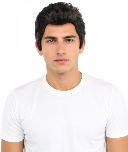 Adult Men's Suave Hollywood Actor Wig | Dark Brown Wavy Short Men's Textured Comb Back Hairpiece | Celebrity Spy Detective Cosplay Stage Performance Theatrical Hairpiece