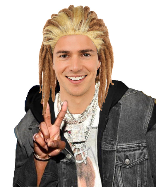 HPO Men’s Ombre Blonde & Brown Dreadlock Wig | Cornrow Style | Ideal for Cosplay, Rapper Party Costume, Halloween & Stage