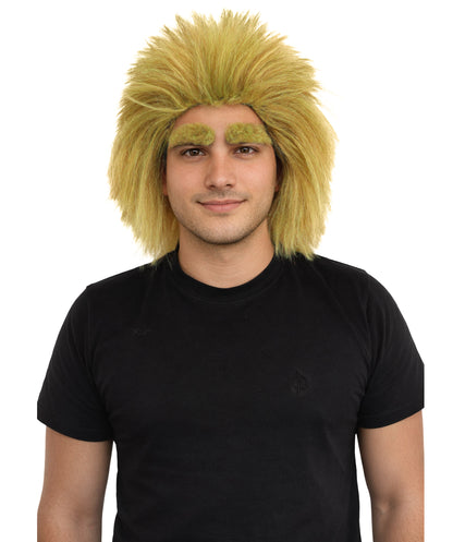 HPO Men's Mythical Creature Wig | Mossy Multicolor Frizzy Texture Voluminous Hair With Eyebrows | Party Halloween Cosplay Theater Drag Performance Costume Events