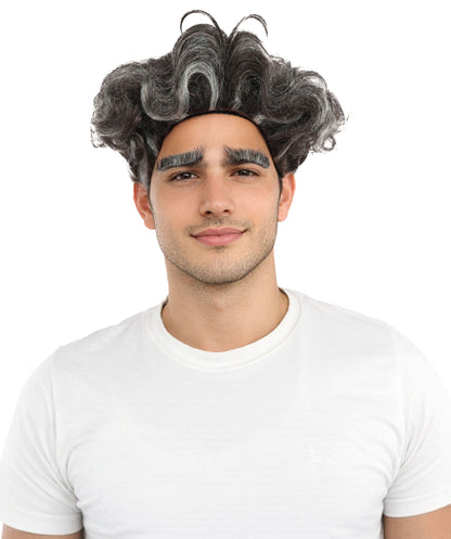 HPO Men’s Ash Black 9 Inch Short Curly Wig | Lightweight Capless Synthetic Puff Style | Suitable for Cosplay, Halloween, Party Wear