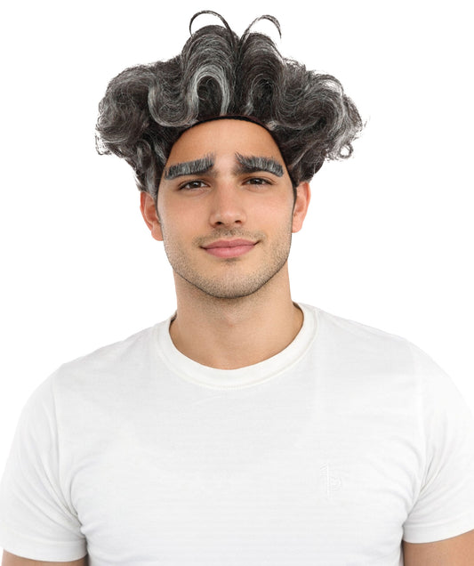 HPO Men’s Ash Black 9 Inch Short Curly Wig | Lightweight Capless Synthetic Puff Style | Suitable for Cosplay, Halloween, Party Wear