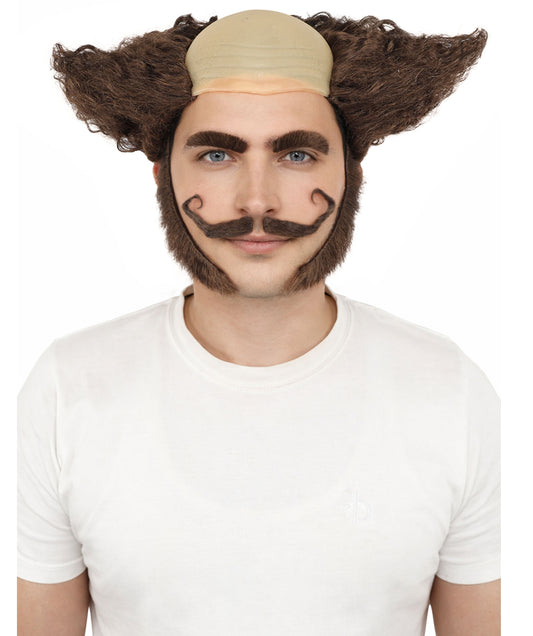 HPO Men's Wig Mustache Sideburn & Eyebrow Set | Animated Character-Inspired Fake Facial Accessories | Ideal for Halloween and Cosplay