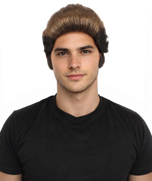 HPO Men's Fighter Pompadour Wig | Ash brown tone, create of synthetic fiber, swept-back voluminous texture, breathable capless cap | Party, Halloween, theater, drag, performance, costume events