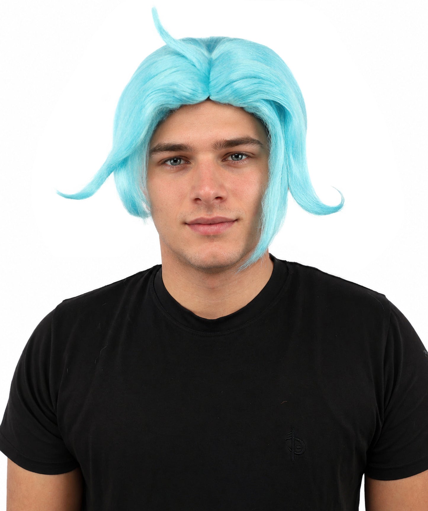 HPO Men's Golden Blonde Curtain Bang Wig | Shoulder Length Wavy Surfer Style, Heat Resistant Synthetic Fiber & Breathable Net | Halloween, Funny Roleplay, Theater, 90s Party & Costume Events