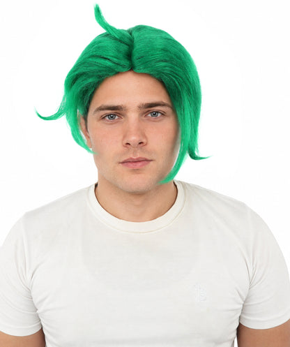 HPO Men's Golden Blonde Curtain Bang Wig | Shoulder Length Wavy Surfer Style, Heat Resistant Synthetic Fiber & Breathable Net | Halloween, Funny Roleplay, Theater, 90s Party & Costume Events