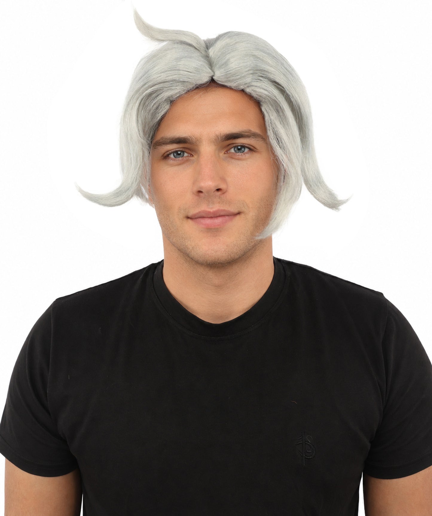 HPO Men's Golden Blonde Curtain Bang Wig | Shoulder Length Wavy Surfer Style, Heat Resistant Synthetic Fiber & Breathable Net | Halloween, Funny Roleplay, Theater, 90s Party & Costume Events