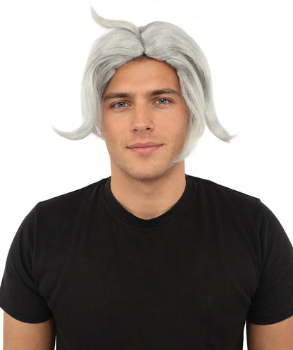 HPO Men's Golden Blonde Curtain Bang Wig | Shoulder Length Wavy Surfer Style, Heat Resistant Synthetic Fiber & Breathable Net | Halloween, Funny Roleplay, Theater, 90s Party & Costume Events