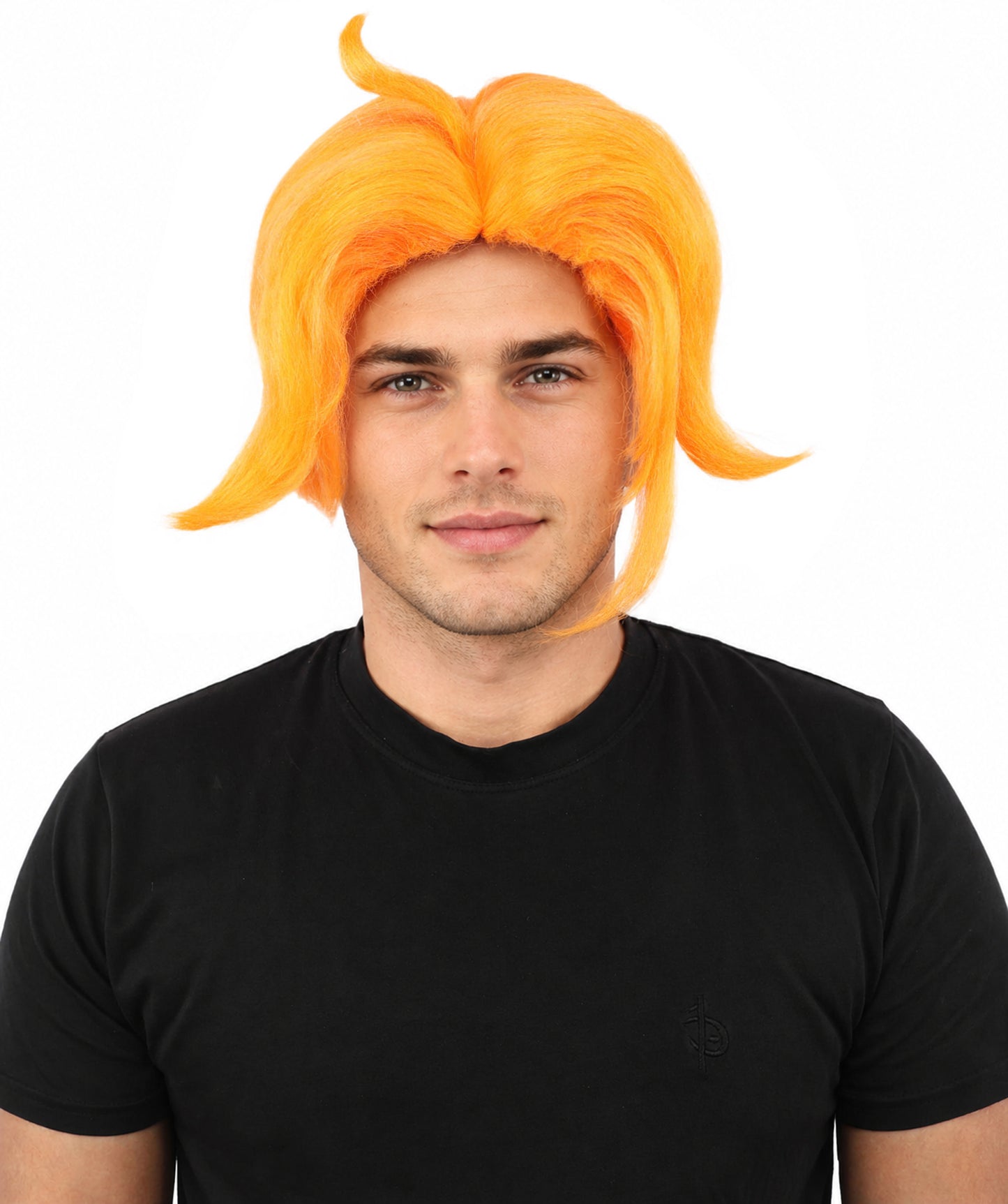 HPO Men's Golden Blonde Curtain Bang Wig | Shoulder Length Wavy Surfer Style, Heat Resistant Synthetic Fiber & Breathable Net | Halloween, Funny Roleplay, Theater, 90s Party & Costume Events