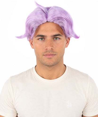 HPO Men's Golden Blonde Curtain Bang Wig | Shoulder Length Wavy Surfer Style, Heat Resistant Synthetic Fiber & Breathable Net | Halloween, Funny Roleplay, Theater, 90s Party & Costume Events
