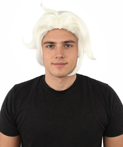 HPO Men's Golden Blonde Curtain Bang Wig | Shoulder Length Wavy Surfer Style, Heat Resistant Synthetic Fiber & Breathable Net | Halloween, Funny Roleplay, Theater, 90s Party & Costume Events