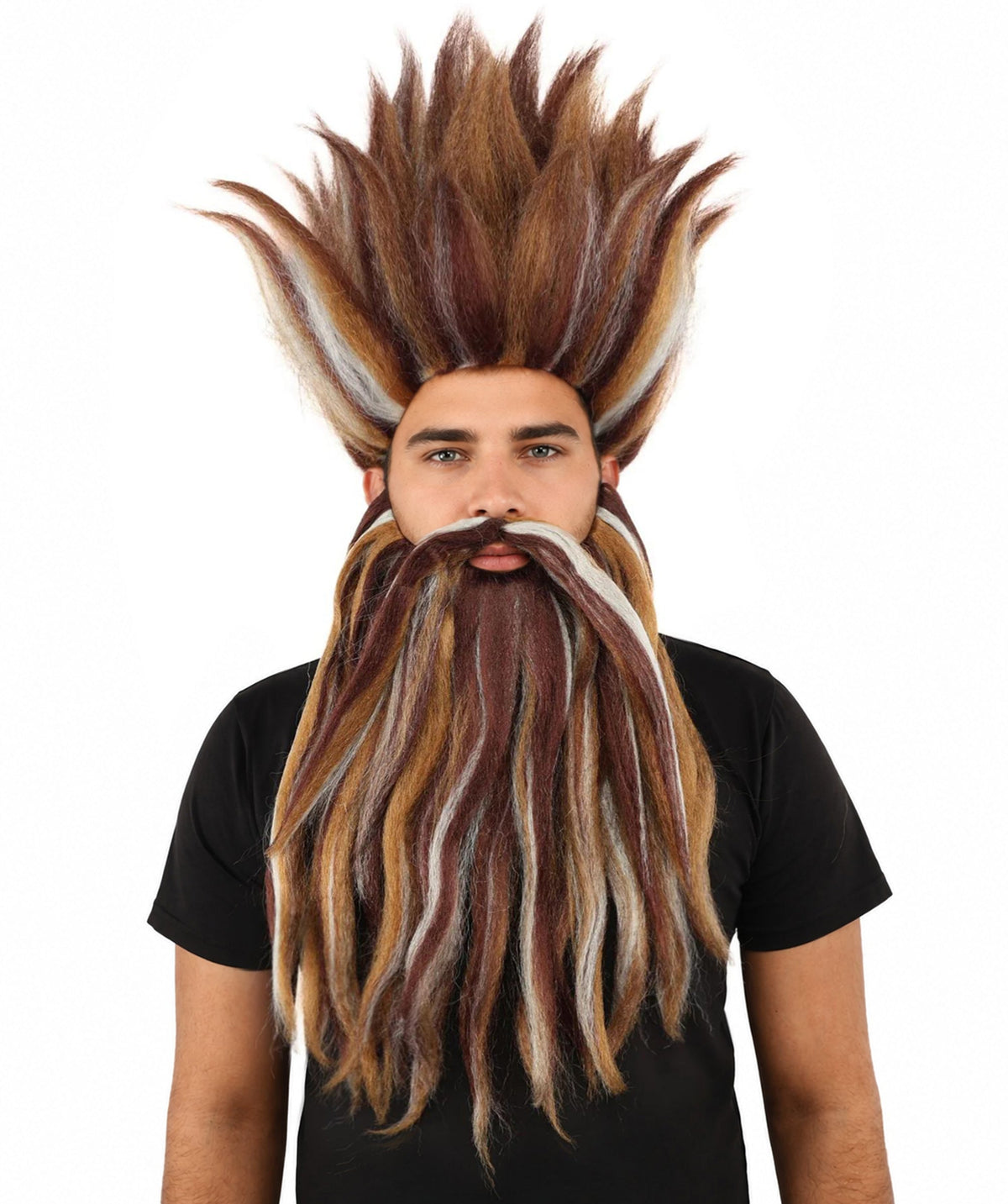 Wild Man Wig Beard & Mustache Set | Voluminous Multicolor Options Messy Hair with Matching Facial Hair, Synthetic Fiber & Breathable Cap | Halloween, Jungle Roleplay, Theater, Carnival & Costume Party