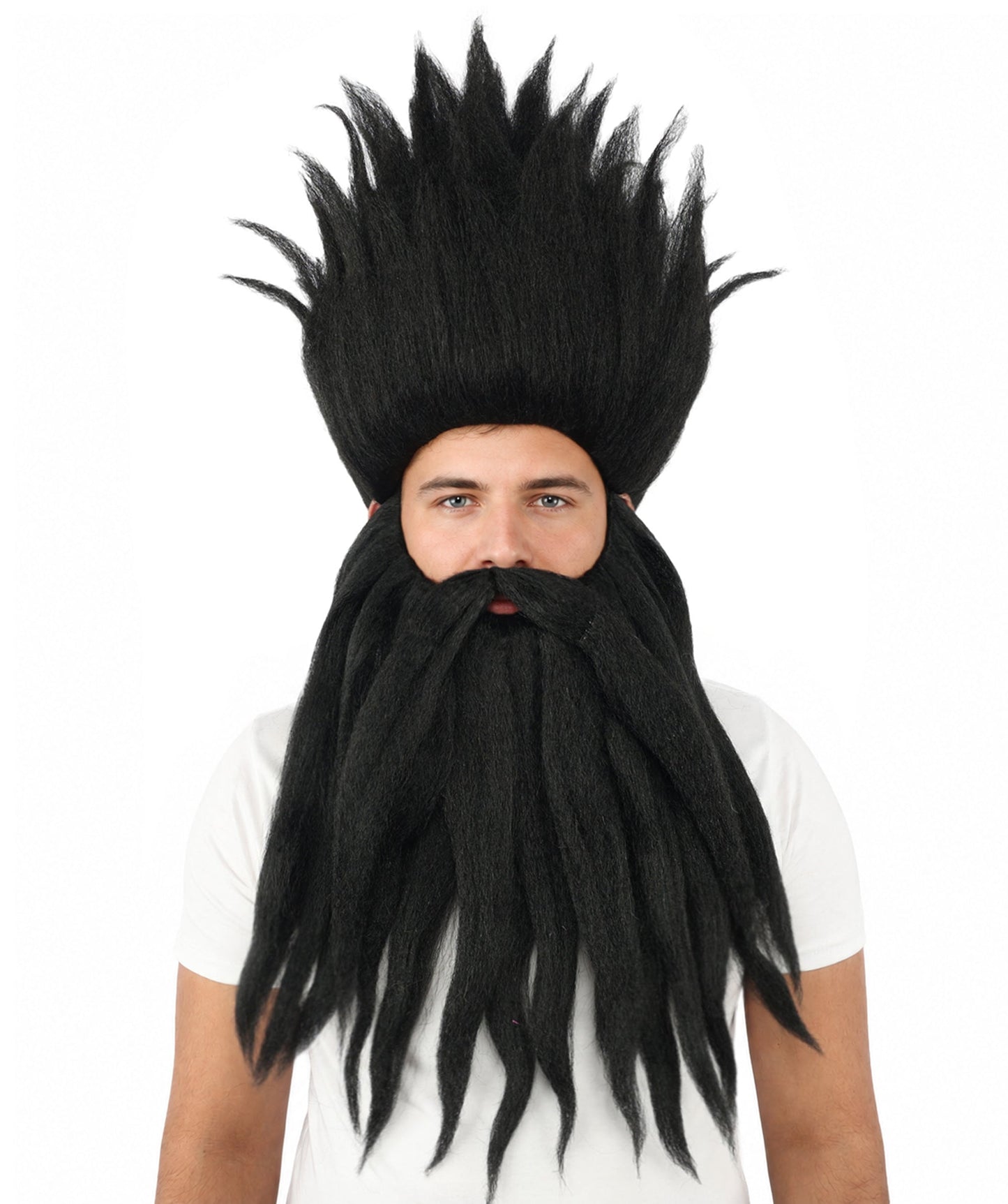 Wild Man Wig Beard & Mustache Set | Voluminous Multicolor Options Messy Hair with Matching Facial Hair, Synthetic Fiber & Breathable Cap | Halloween, Jungle Roleplay, Theater, Carnival & Costume Party