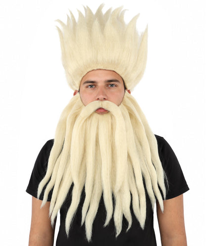 Wild Man Wig Beard & Mustache Set | Voluminous Multicolor Options Messy Hair with Matching Facial Hair, Synthetic Fiber & Breathable Cap | Halloween, Jungle Roleplay, Theater, Carnival & Costume Party