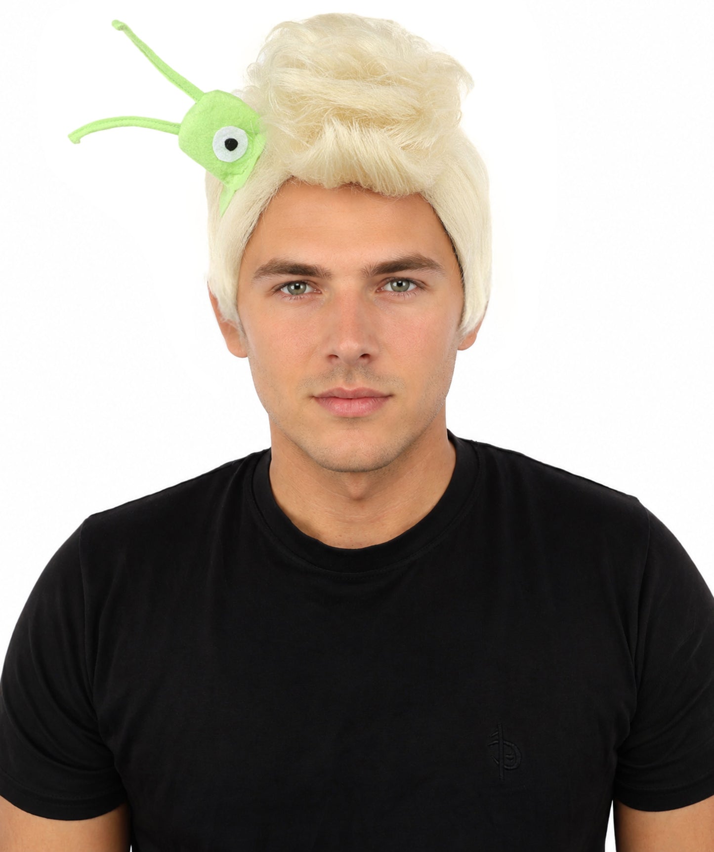 HPO Men's Brain Slug Orange Wig | Medium Spiked Synthetic Hair with Attached Green Alien Plush and Messy Texture | Sci-Fi Cosplay, Halloween, Cartoon Theme Party, and Funny Costume Accessories