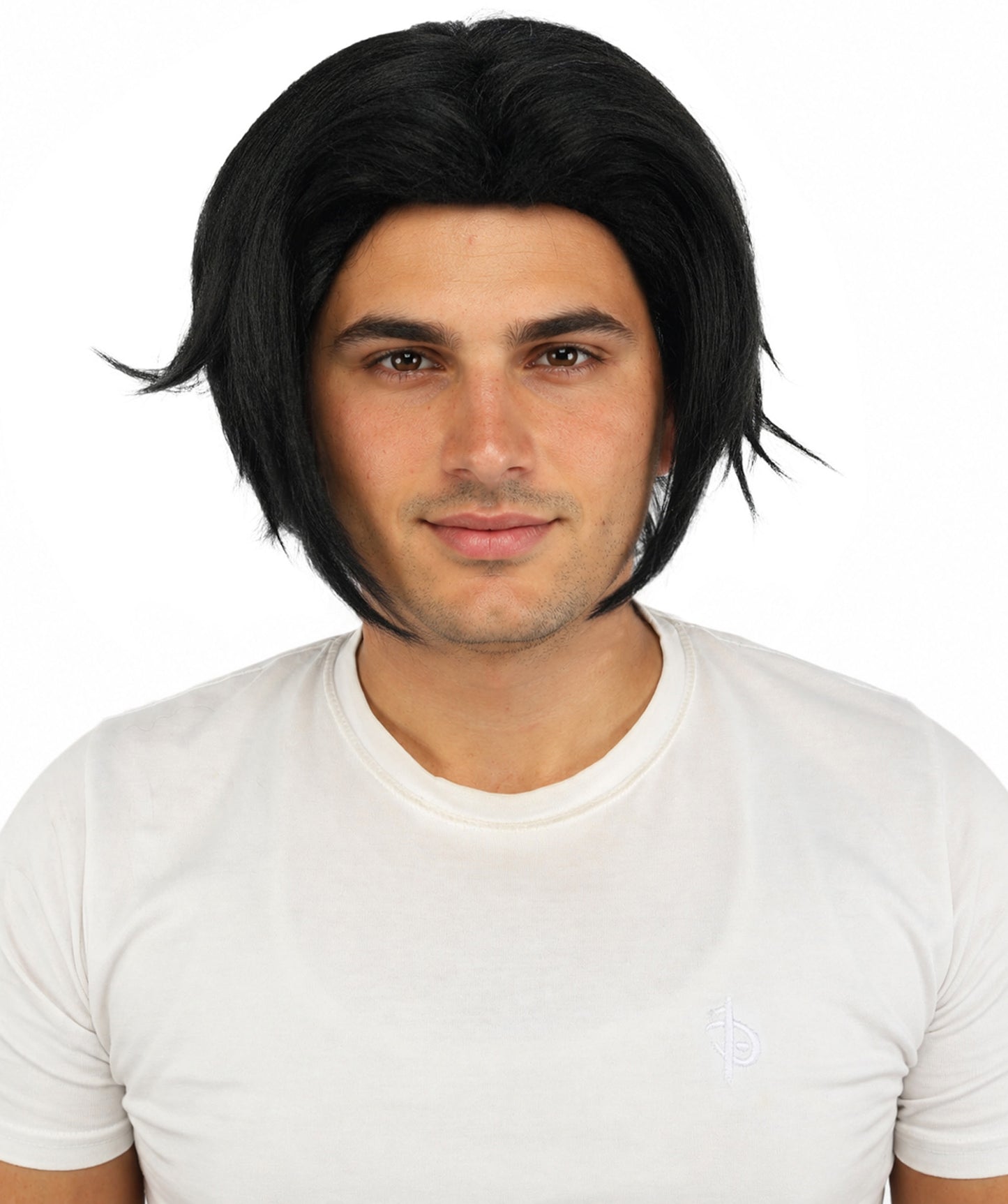 HPO Men's Two Tone Black & White Layered Anime Hair | Frosted Tips Messy Style, Natural Matte Finish, Adjustable Interior Net & Durable Strands | Carnival, Dress Up, Fantasy Conventions, Theater & Photo Shoots