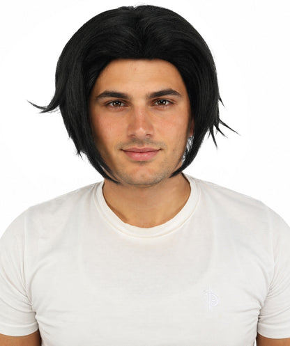 HPO Men's Two Tone Black & White Layered Anime Hair | Frosted Tips Messy Style, Natural Matte Finish, Adjustable Interior Net & Durable Strands | Carnival, Dress Up, Fantasy Conventions, Theater & Photo Shoots