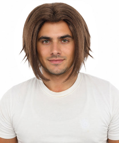 HPO Men's Two Tone Black & White Layered Anime Hair | Frosted Tips Messy Style, Natural Matte Finish, Adjustable Interior Net & Durable Strands | Carnival, Dress Up, Fantasy Conventions, Theater & Photo Shoots