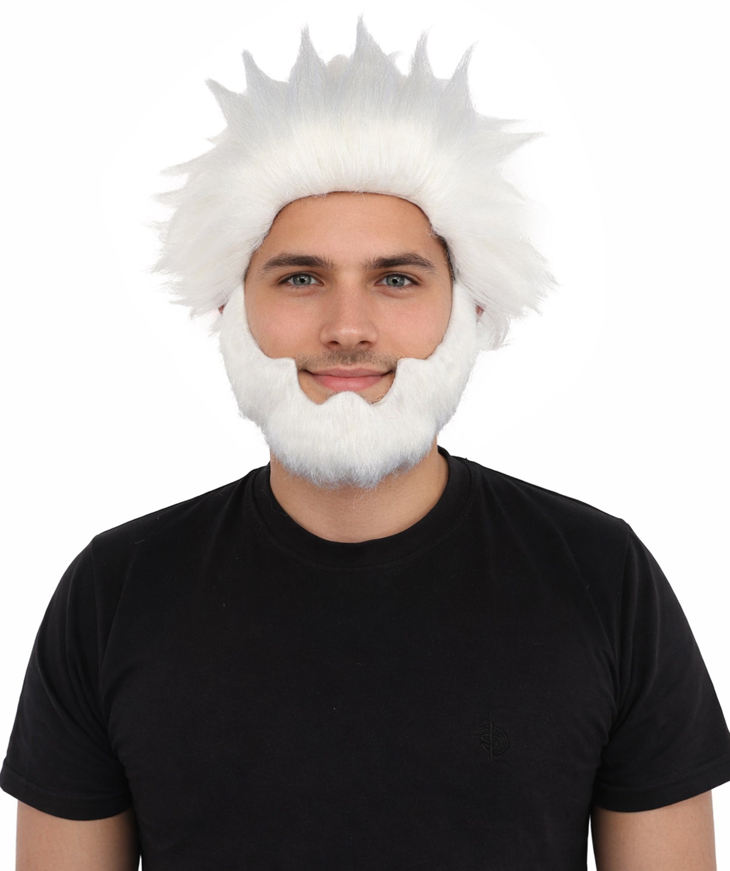 HPO Men’s 11-Inch White Spiky Wig with Beard Set |  Ideal for Cosplay, and Themed Events | Bold Style for Fun and Creative Looks