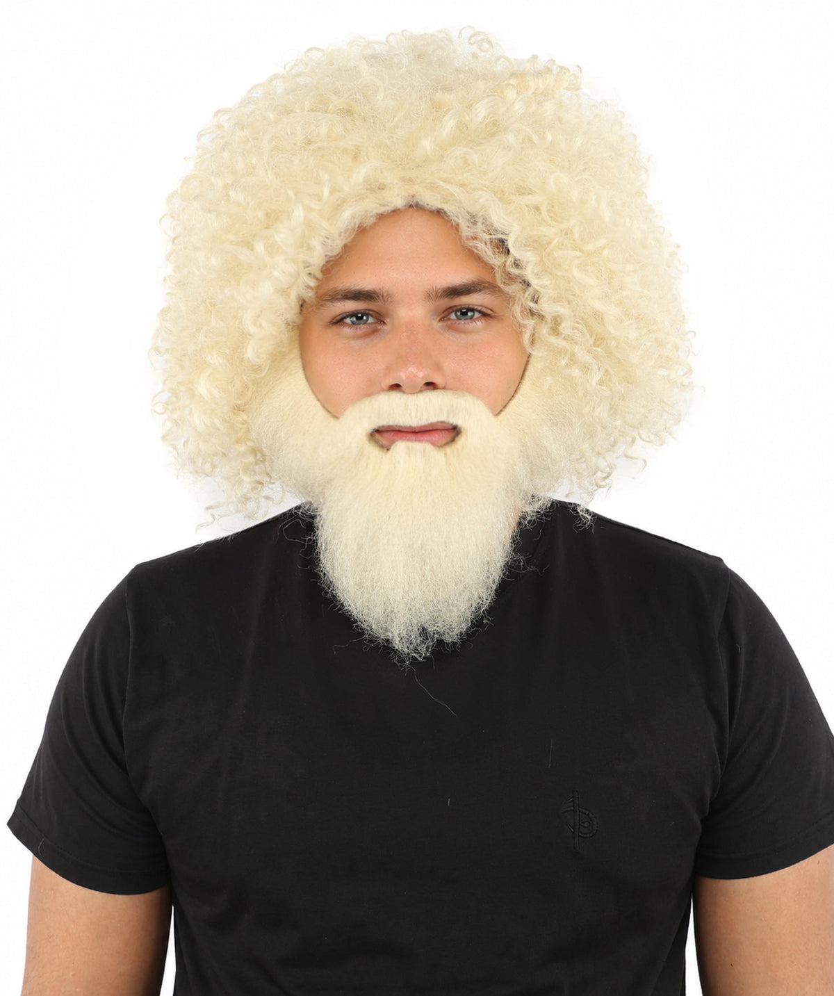 HPO Men's Wild Caveman Orange Wig Beard & Mustache Set | Massive Frizzy Orange Afro and Full Beard Set with Messy Texture | Prehistoric Costume, Viking Cosplay, Halloween, and Funny Party Props