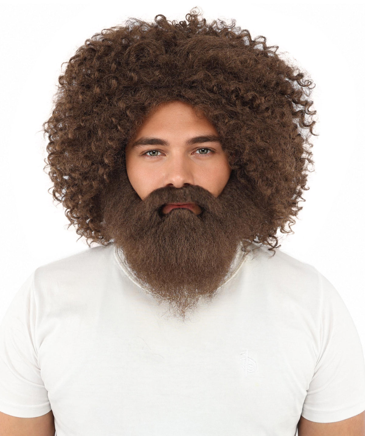 HPO Men's Wild Caveman Orange Wig Beard & Mustache Set | Massive Frizzy Orange Afro and Full Beard Set with Messy Texture | Prehistoric Costume, Viking Cosplay, Halloween, and Funny Party Props