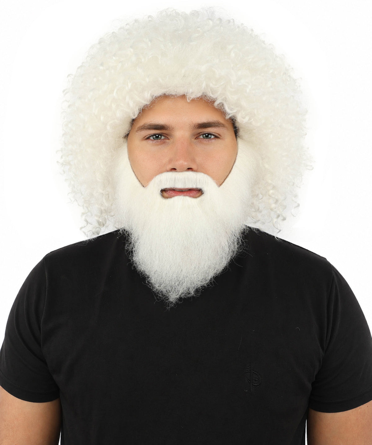 HPO Men's Wild Caveman Orange Wig Beard & Mustache Set | Massive Frizzy Orange Afro and Full Beard Set with Messy Texture | Prehistoric Costume, Viking Cosplay, Halloween, and Funny Party Props