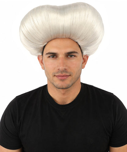 HPO Men's Mad Scientist Wig | High Volume White Vertical Hair with Faux Bald Cap Top & Structured Styling | Halloween Costume Party Theater Prop & Dress Up Accessory | Multicolor Options