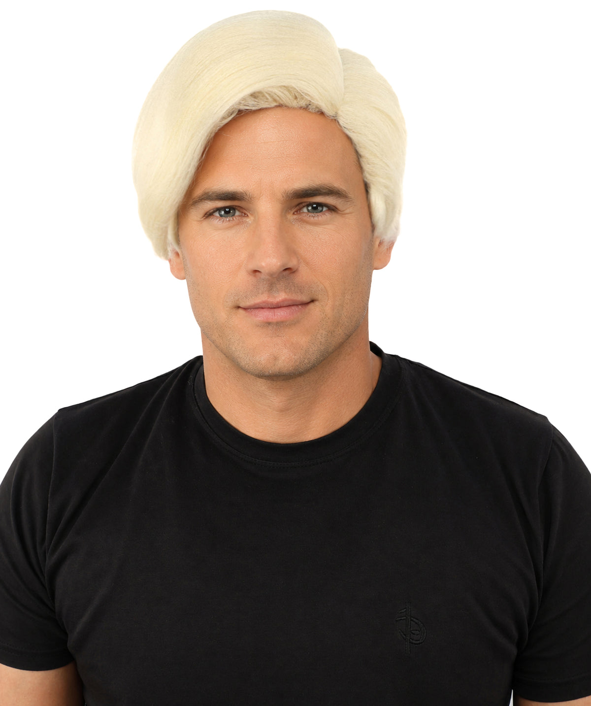 HPO Adult Men's Short Black Side Swept Wig | Thick Layered Bangs with Natural Texture,  Adjustable Cap | Halloween, Themed Party, Stage Performance & Roleplay